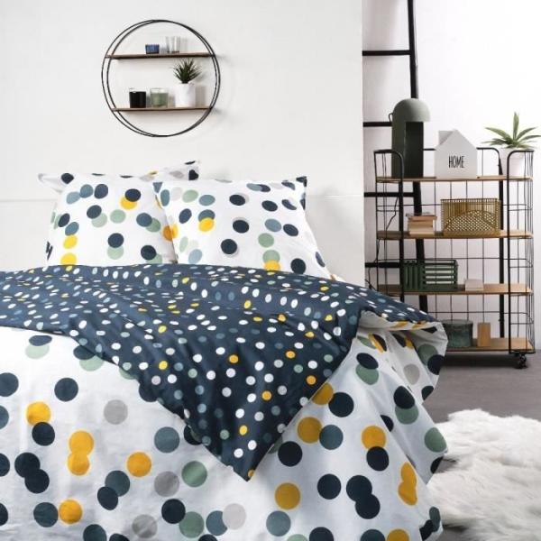 Parure de lit - TODAY - Sunshine - 2 personnes - 260x240cm - Coton - Imprimé pois colorés