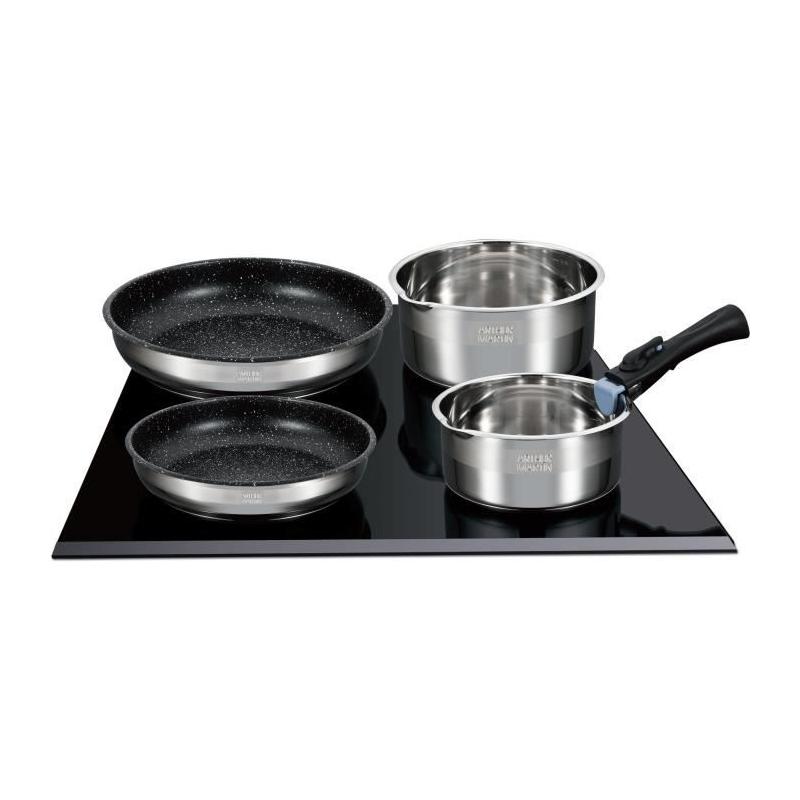 Batterie de cuisine Arthur Martin AM2493 8 pièces - Acier Inoxydable - Poignée amovible • 