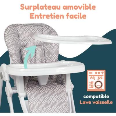 Chaise haute BAMBISOL multipositions - Inclinable - Pour 3 ans max - Beige / Blanc