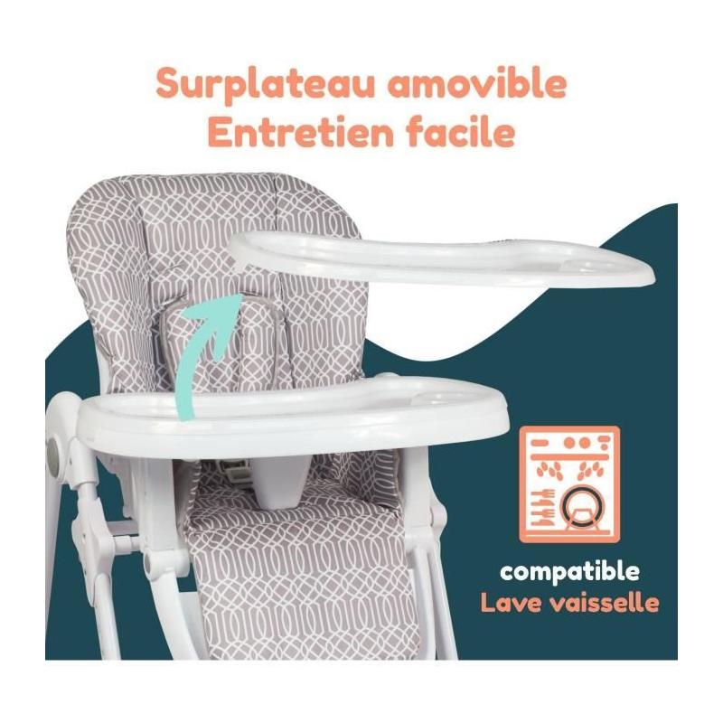 Chaise haute BAMBISOL multipositions - Inclinable - Pour 3 ans max - Beige / Blanc