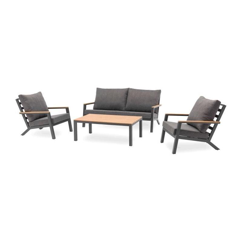 Salon de jardin aluminium 5 places gris anthracite et polywood - KOMMOS