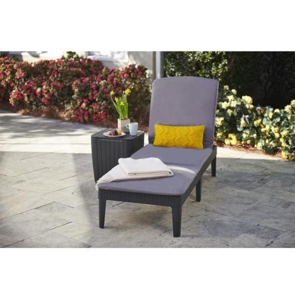 Bain de soleil - Allibert by KETER – JAIPUR - en résine imitation rotin tressé - gris graphite - dossier réglable avec cous