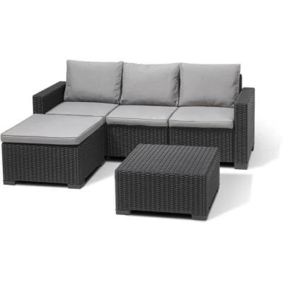 Ensemble de jardin en résine tressée gris graphite avec pouf et table basse - KETER - 4 personnes