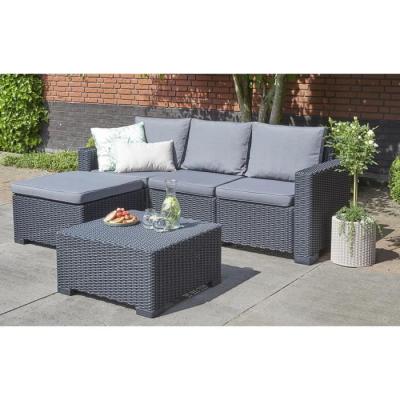 Ensemble de jardin en résine tressée gris graphite avec pouf et table basse - KETER - 4 personnes