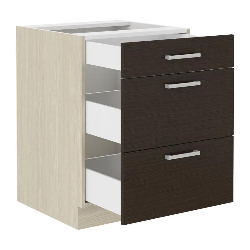 Meuble bas 3 tiroirs chêne foncé 60x52x82 cm