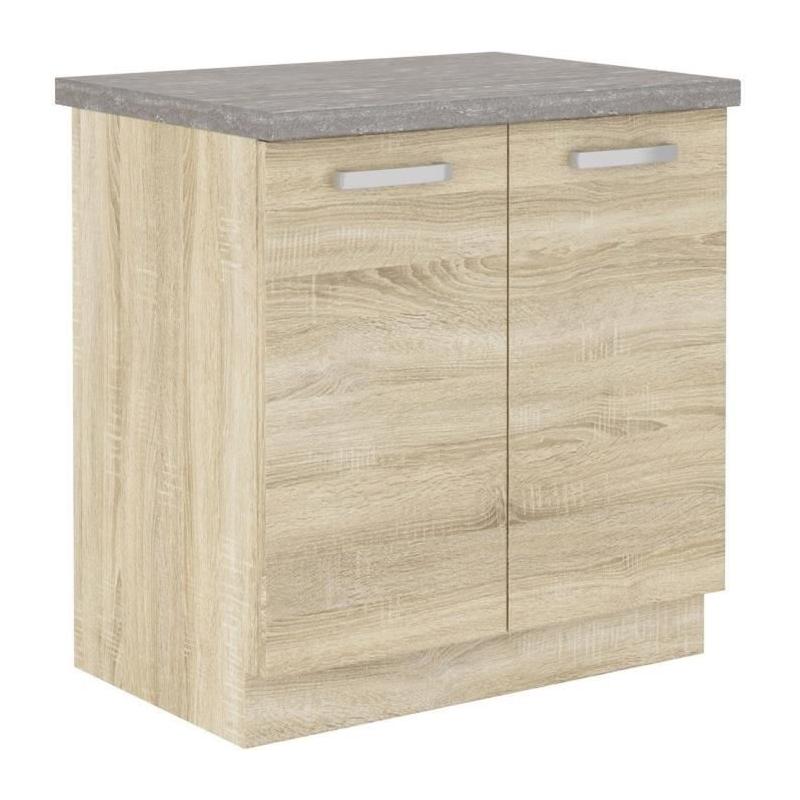 Meuble bas 2 portes battantes avec plan de travail - Chene Sonoma - 80x51,6x82 cm