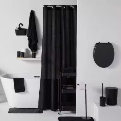 Rideau de douche gauffré - Noir - 180x200 cm - 12 crochets - Pratique - AUJOURD'HUI