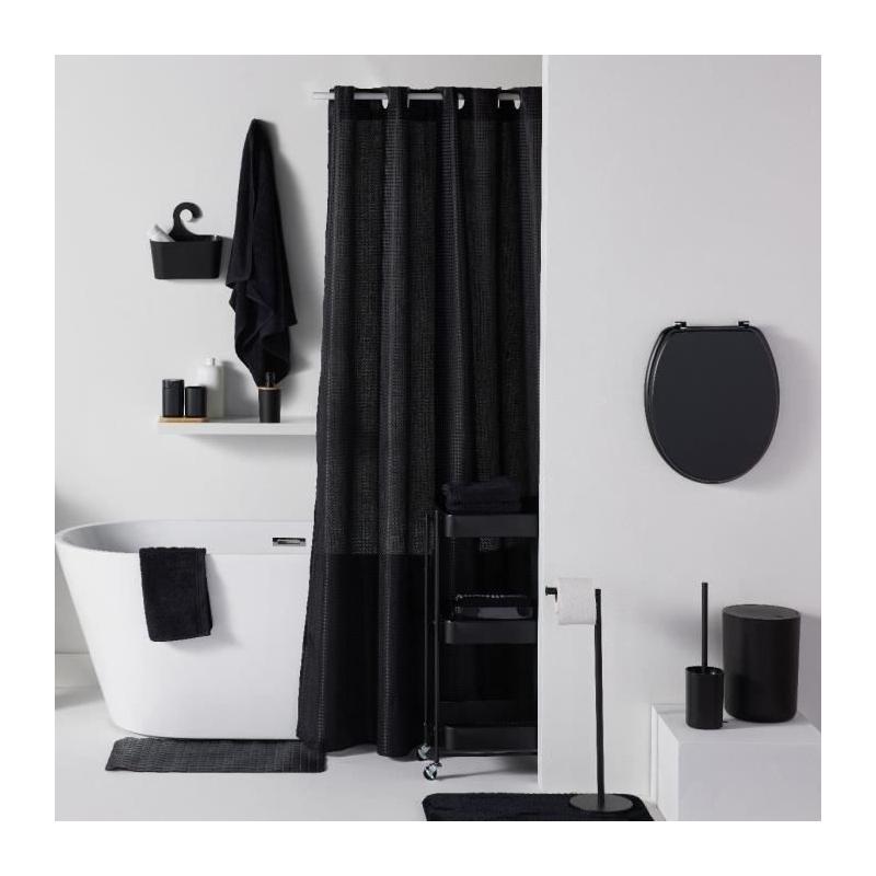 Rideau de douche gauffré - Noir - 180x200 cm - 12 crochets - Pratique - AUJOURD'HUI