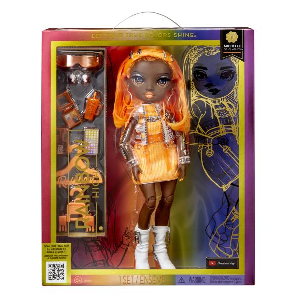Rainbow High S23 Fashion Doll - Poupée 27 cm Michelle St Charles (Orange Fluo) - 1 tenue, 1 paire de chaussures et des accessoi