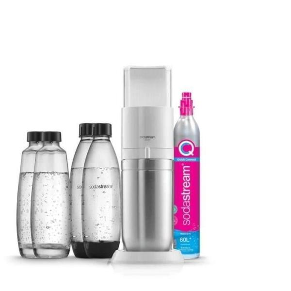 Machine a eau pétillante SODASTREAM - DUO Blanche - 2 carafes en verre 1L - 2 bouteilles 1L - 1 recharge de gaz 60L