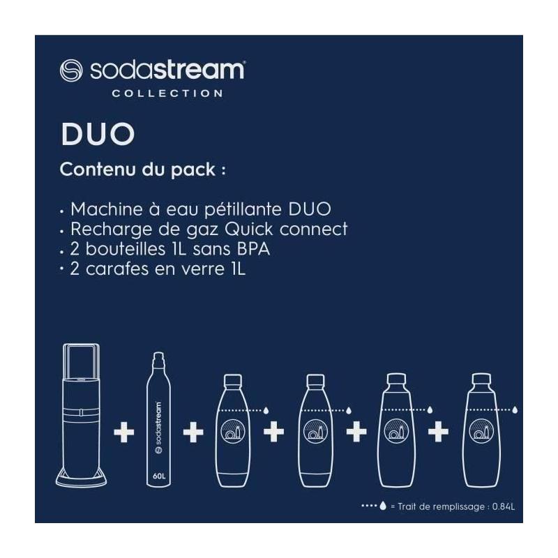 Machine à eau pétillante SODASTREAM - DUO Blanche - 2 carafes en verre - Idéal pour des boissons rafraîchissantes