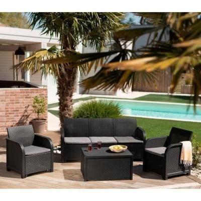 Salon de jardin en résine tressée - 5 pers. - SanRemo - Gris graphite