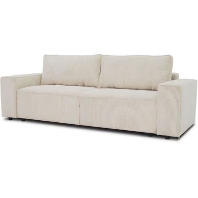 Canapé convertible 3 places JOSH - Velours côtelé beige - Coffre de rangement