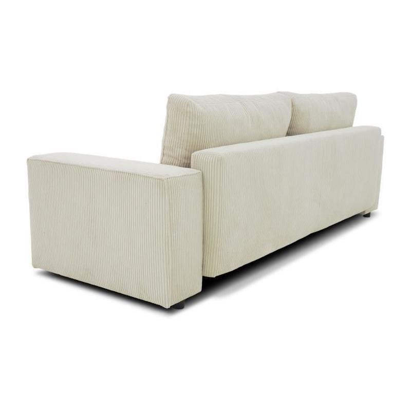 Canapé convertible 3 places JOSH - Velours côtelé beige - Coffre de rangement