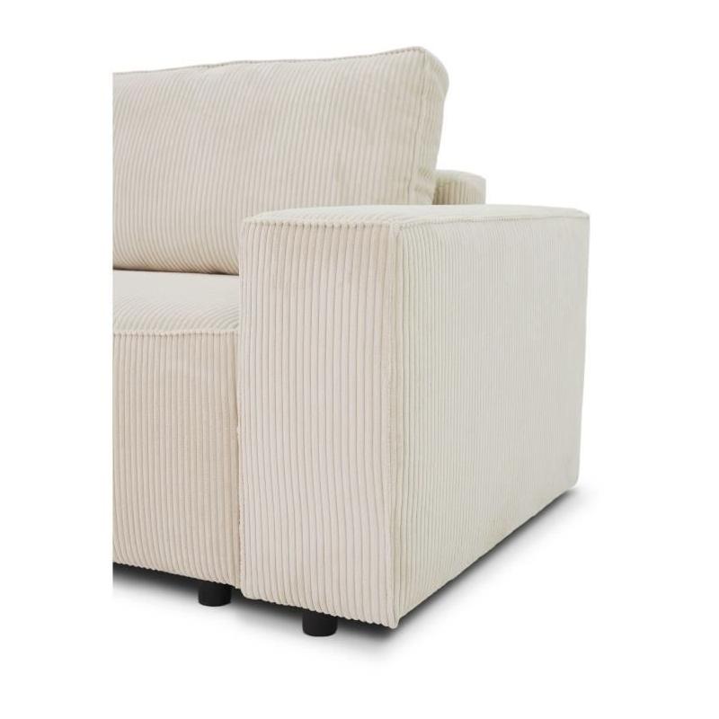 Canapé convertible 3 places JOSH - Velours côtelé beige - Coffre de rangement