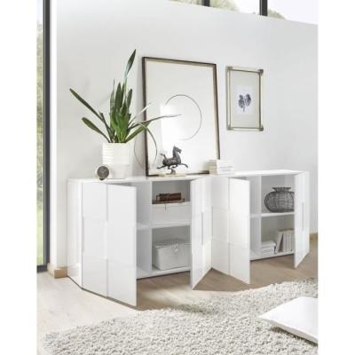 Buffet Milano Blanc laqué brillant - 4 portes - 241 x 42 x 84 cm