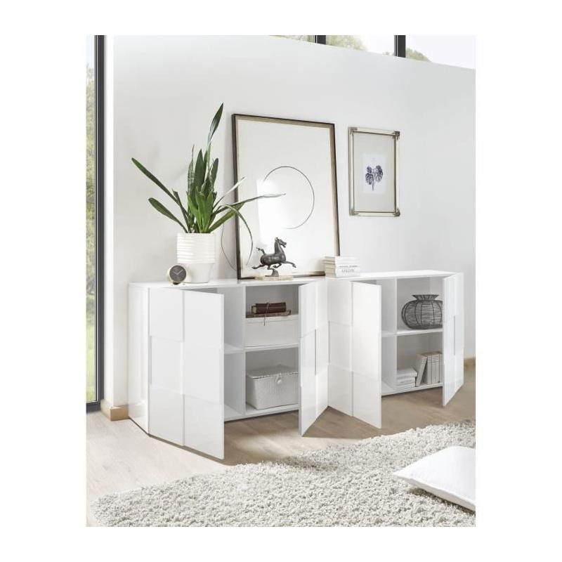 Buffet Milano Blanc laqué brillant - 4 portes - 241 x 42 x 84 cm