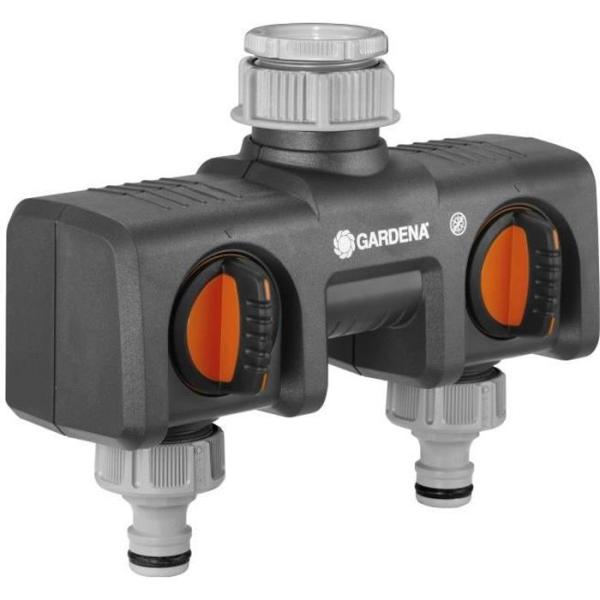 GARDENA Sélecteur d'arrosage 2 voies – Double sorties d'eau indépendantes – Connexion unique GARDENA – Garantie 5 ans (8