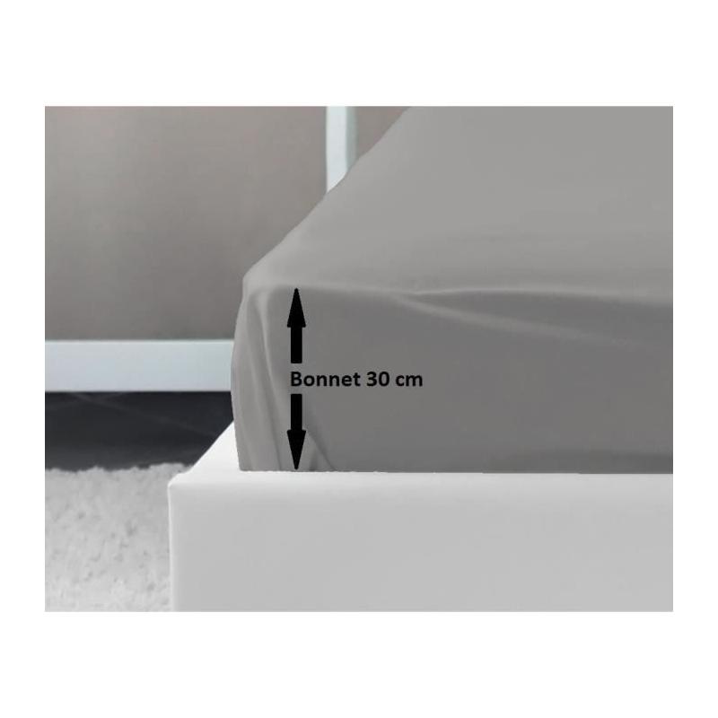 Drap Housse 100% coton gris clair 160x200x30 cm - Confortable et élégant