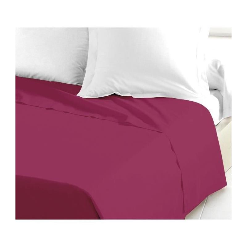 Drap Plat 100% coton 180x290 cm - 1 personne - Fuchsia - Qualité et Confort