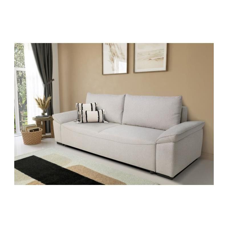 Canapé convertible beige NORMAN - 3/4 places - Avec coffre - 240 x 85 x 85 cm