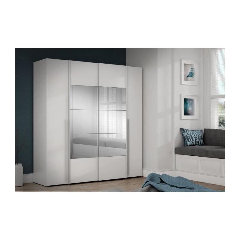 Armoire NARAGO Blanche Mat - 2 portes coulissantes + miroir