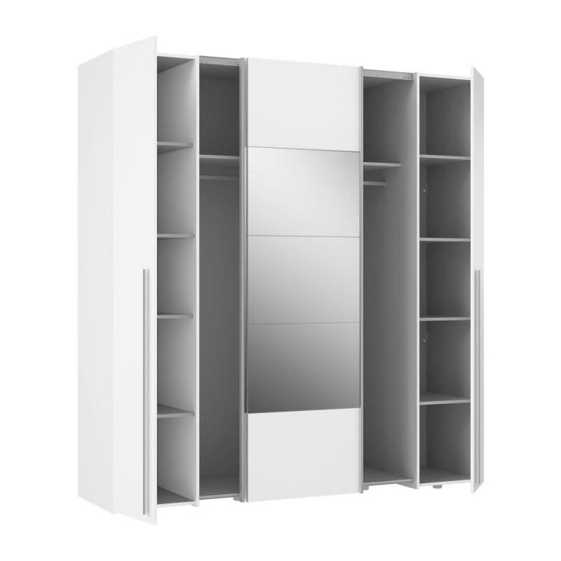 Armoire NARAGO Blanche Mat - 2 portes coulissantes + miroir