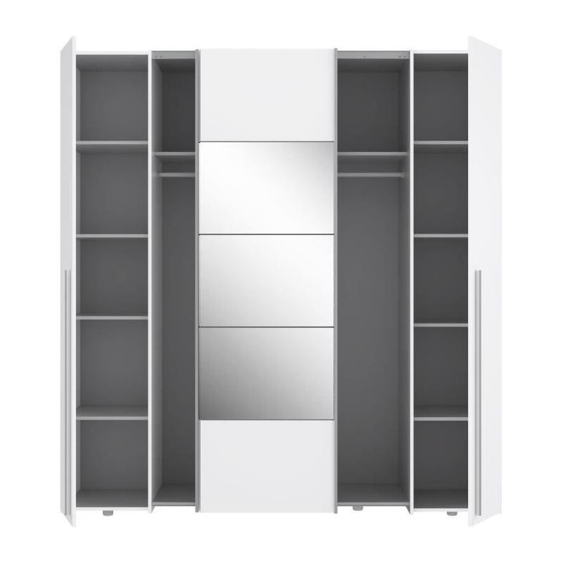 Armoire NARAGO Blanche Mat - 2 portes coulissantes + miroir