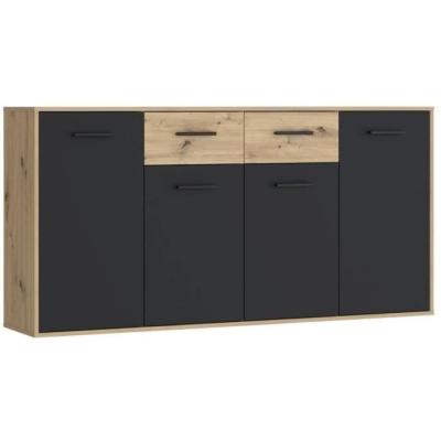 Buffet PILVI: Chic contemporain en chêne noir - 4 portes + 2 tiroirs