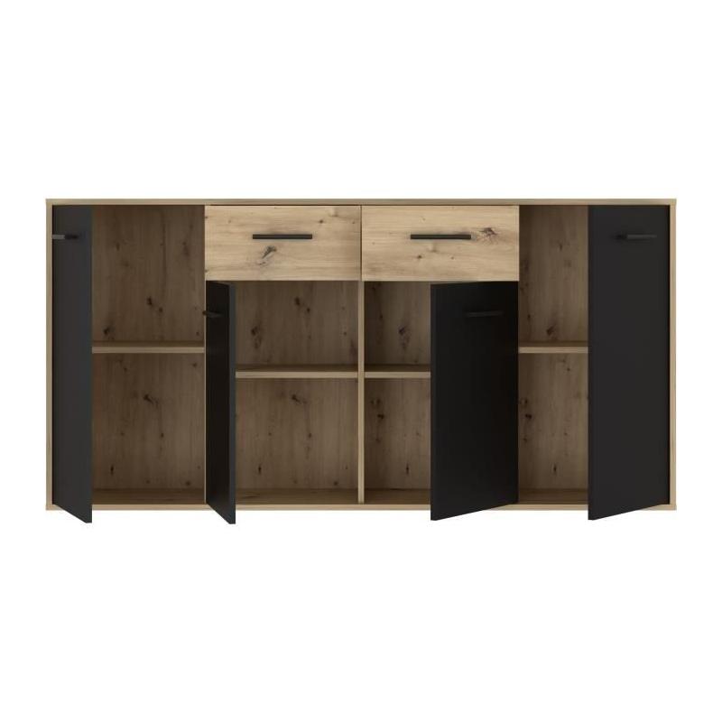 Buffet PILVI: Chic contemporain en chêne noir - 4 portes + 2 tiroirs