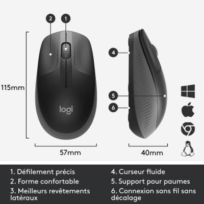Souris sans fil ergonomique Logitech M190 Noir - Dimensions compactes