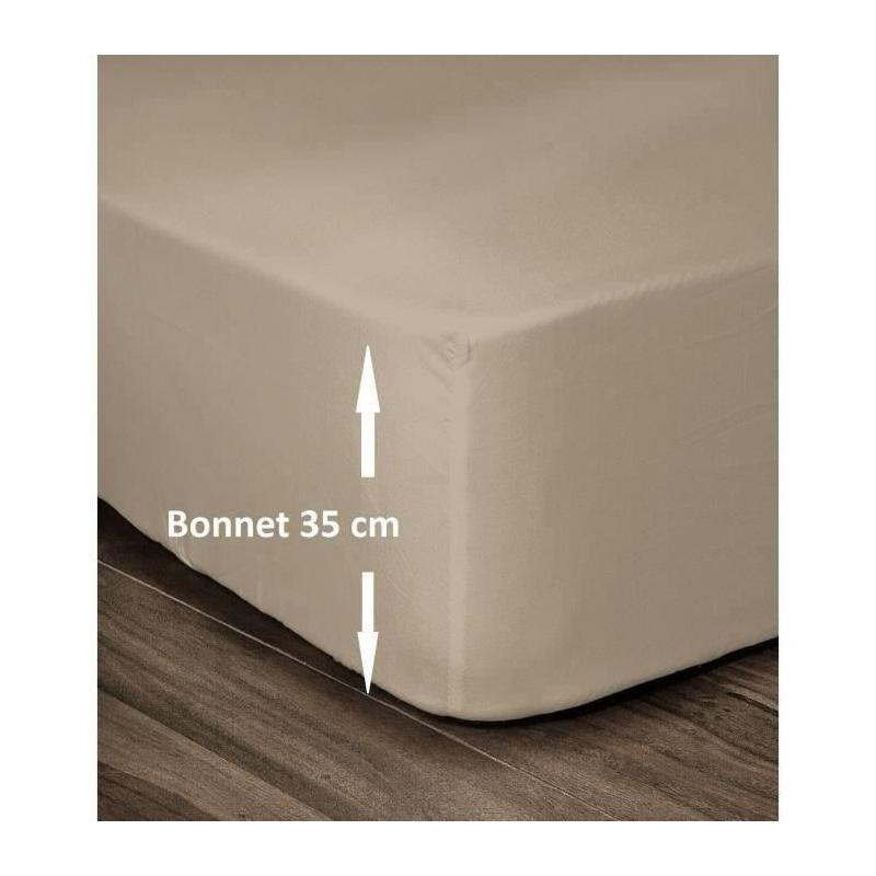 Drap Housse 100% Coton 160x200cm - Beige - Confort et Qualité