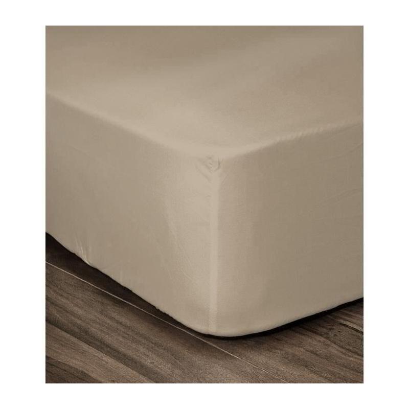 Drap Housse 100% Coton 160x200cm - Beige - Confort et Qualité