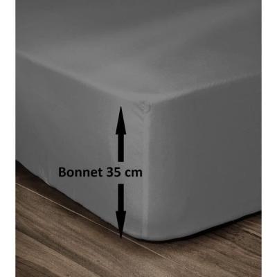 Drap Housse 100% Coton 180x200cm - Gris foncé pour un lit douillet
