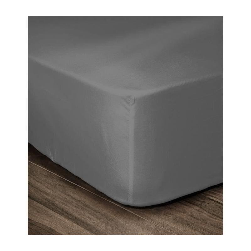 Drap Housse 100% Coton 180x200cm - Gris foncé pour un lit douillet