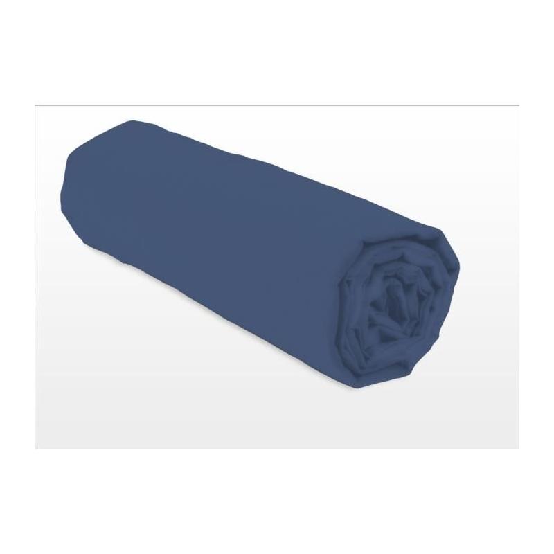 Drap Housse LOVELY HOME - 90 x 190 + 30 cm - 100% coton - Bleu