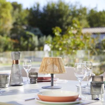 Lampe de table sans fil en raphia naturel - STANDY MINI RAFFY