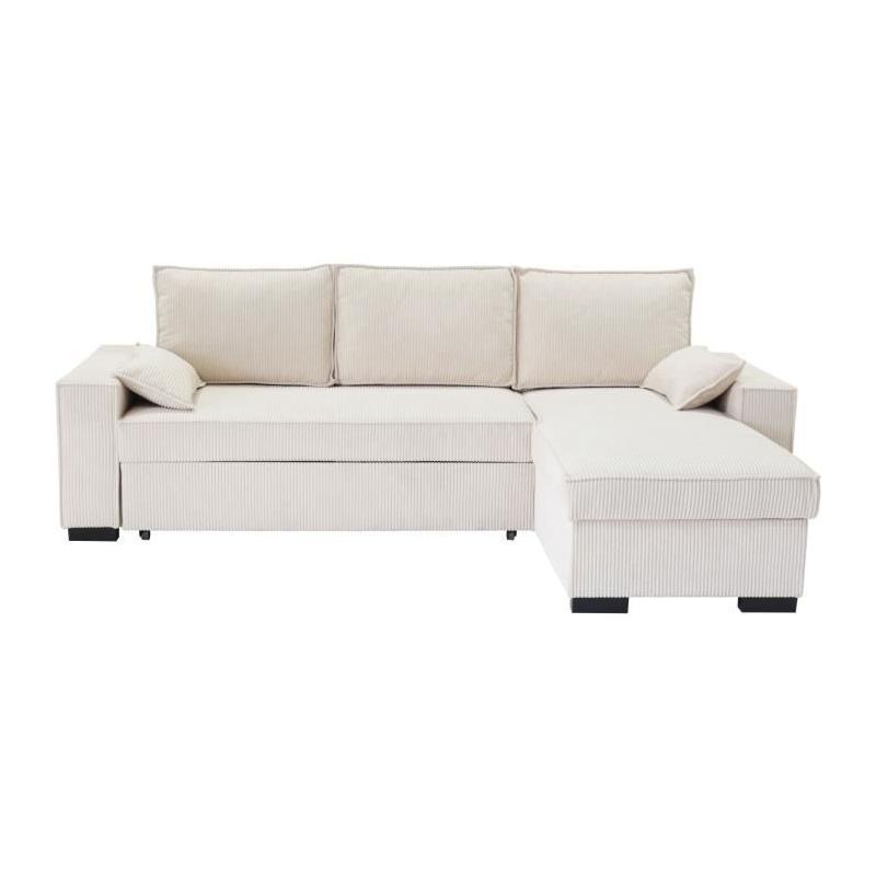 Canapé d'angle convertible réversible MARLON beige - Méridienne avec coffre