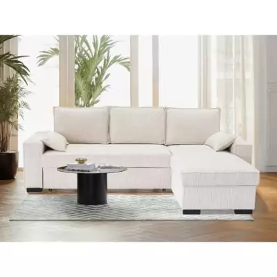Canapé d'angle convertible réversible MARLON beige - Méridienne avec coffre