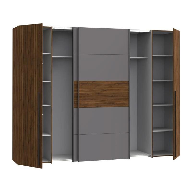 Armoire NARAGO en Noyer Bakersfield et gris - L270 x P61 x H210 cm