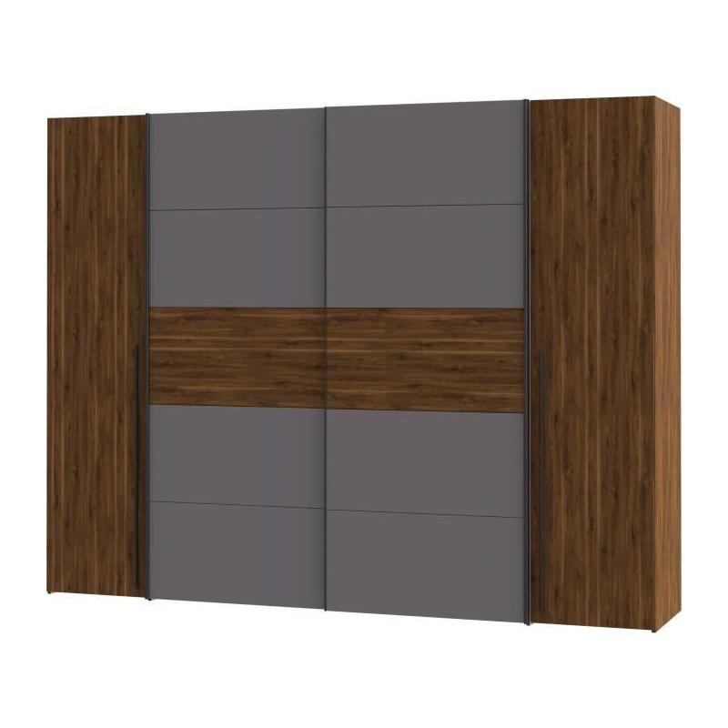 Armoire NARAGO en Noyer Bakersfield et gris - L270 x P61 x H210 cm