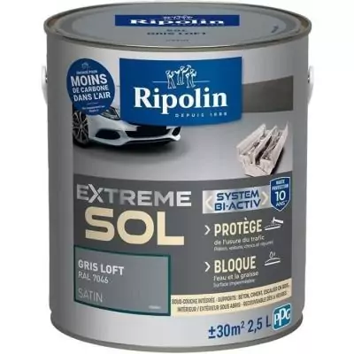 Peinture sol satinée gris loft 2,5L Ripolin - Haute résistance
