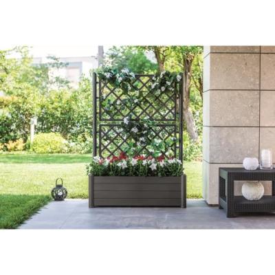 Bac à fleurs rectangulaire avec treillis - 100 x 43 x H 142 cm - Finition bois