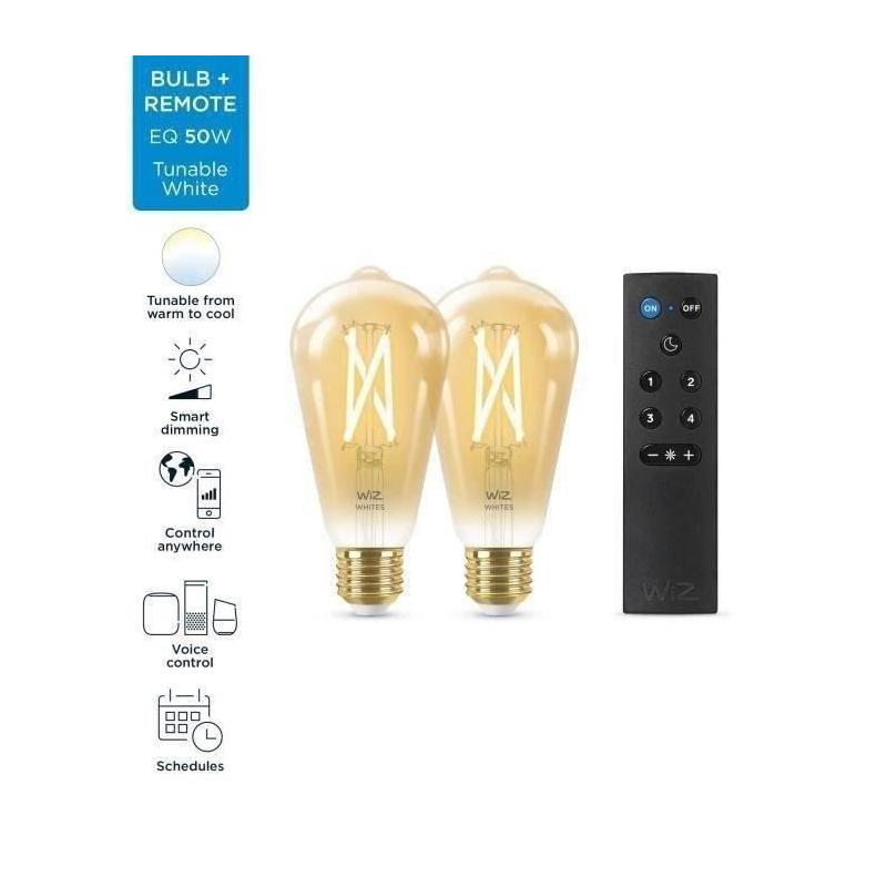 Kit de démarrage WiZ 2 ampoules connectées Edison Blanc variable E27 50W + Télécommande variateur