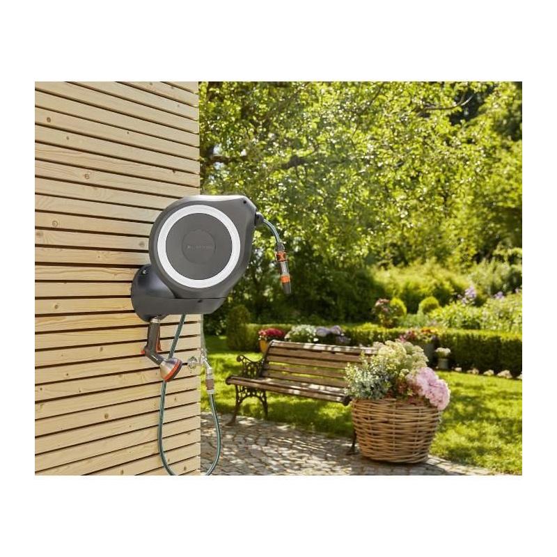 Dévidoir automatique mural RollUp M GARDENA - Kit complet - 20m - Ø11mm
