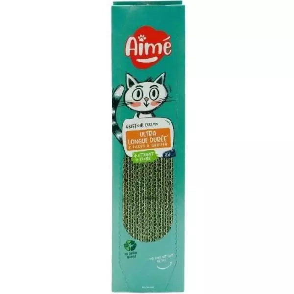Griffoire en carton - AIMÉ - Pour Chat, Planche a Gratter Double face Super Résistant et Longue Durée, Senteur Herbe a Chat