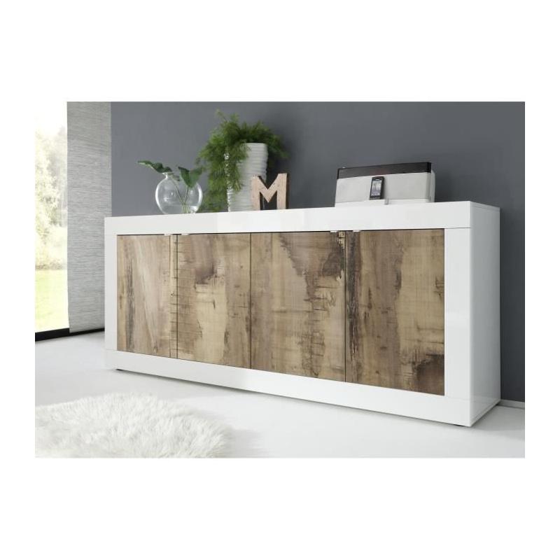 Buffet BASICO 4 portes - Blanc/chêne Pero - 207 x 86 x 43 cm