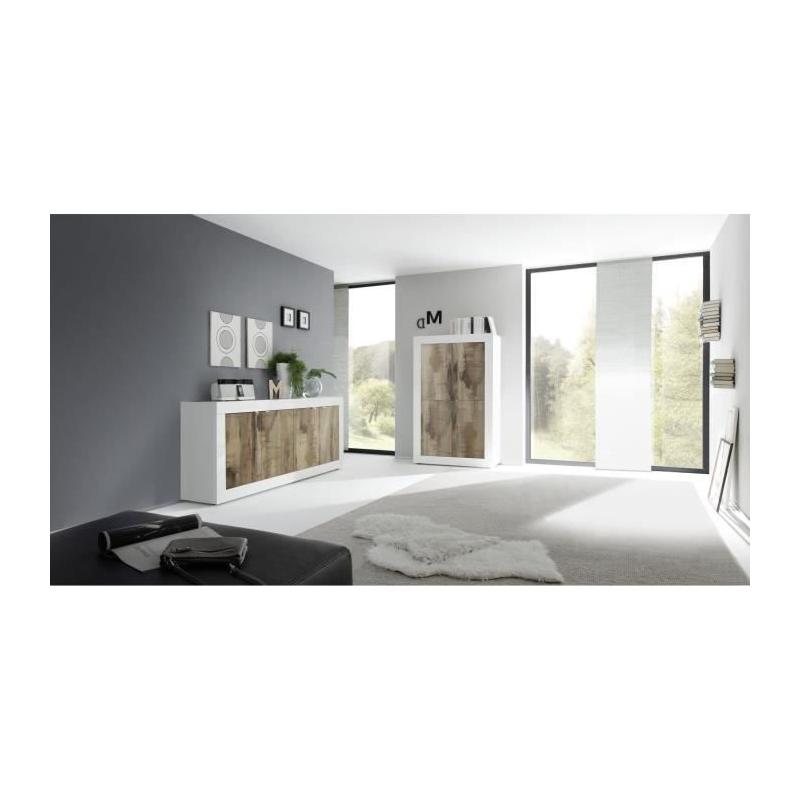 Buffet BASICO 4 portes - Blanc/chêne Pero - 207 x 86 x 43 cm