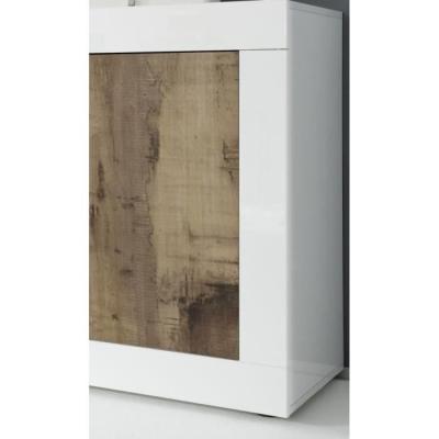 Buffet BASICO 4 portes - Blanc/chêne Pero - 207 x 86 x 43 cm