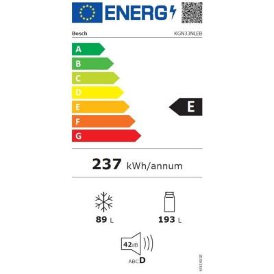 Réfrigérateur combiné BOSCH - KGN33NLEB - Classe E - 282 L - Inox
